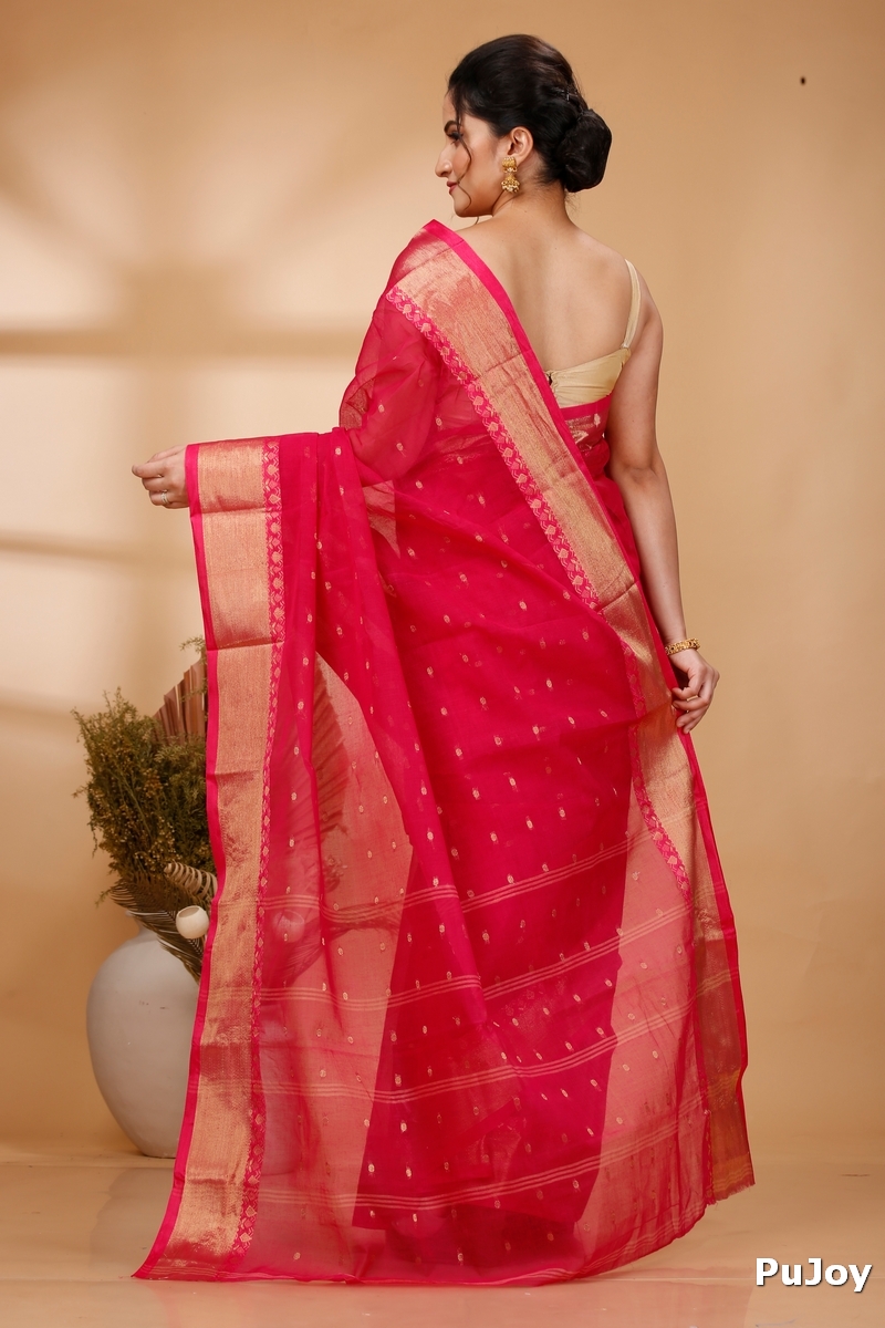 Red Pure Cotton JoriPar Tant Saree (5175)