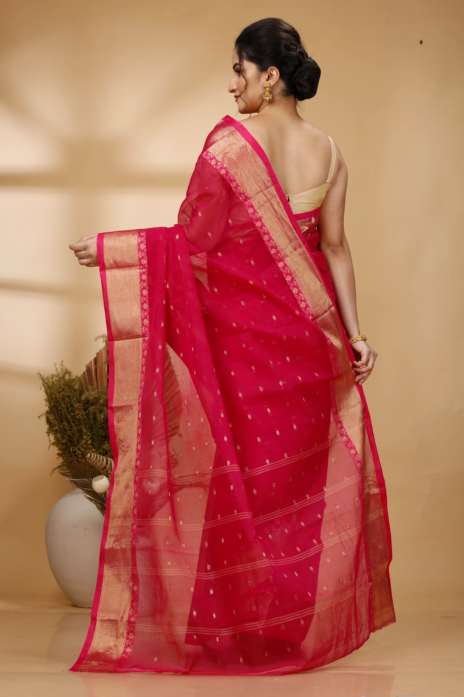 Red Pure Cotton JoriPar Tant Saree (5175)