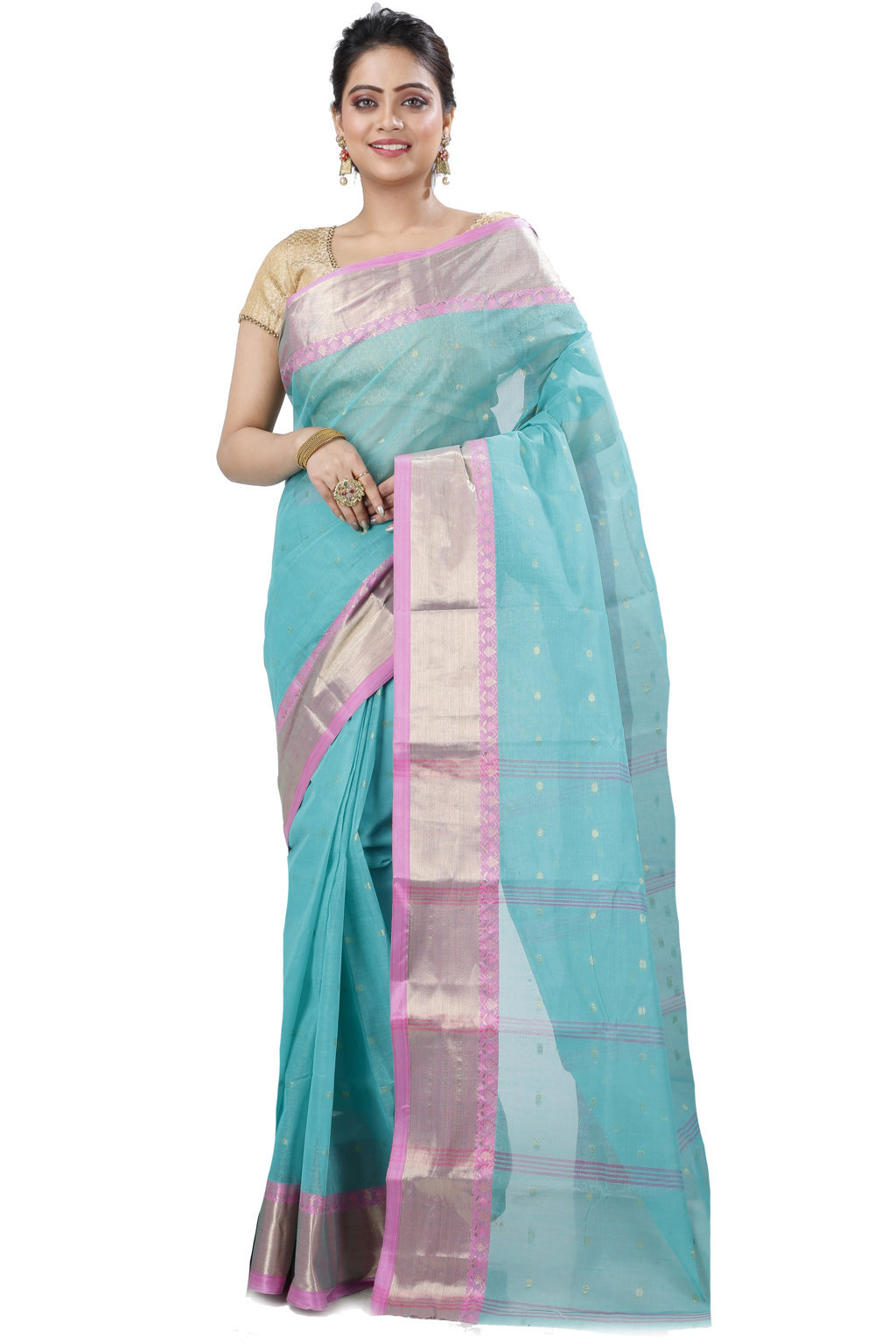 See Green Pure Cotton JoriPar Tant Saree (5176)