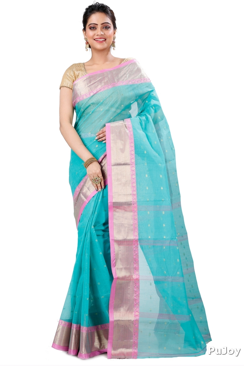 See Green Pure Cotton JoriPar Tant Saree (5176)