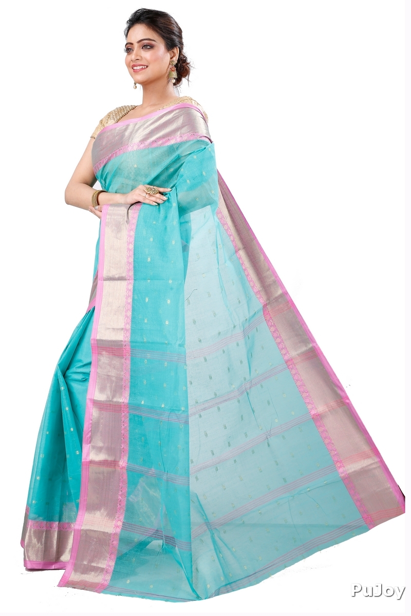 See Green Pure Cotton JoriPar Tant Saree (5176)