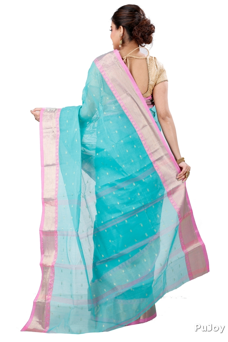 See Green Pure Cotton JoriPar Tant Saree (5176)