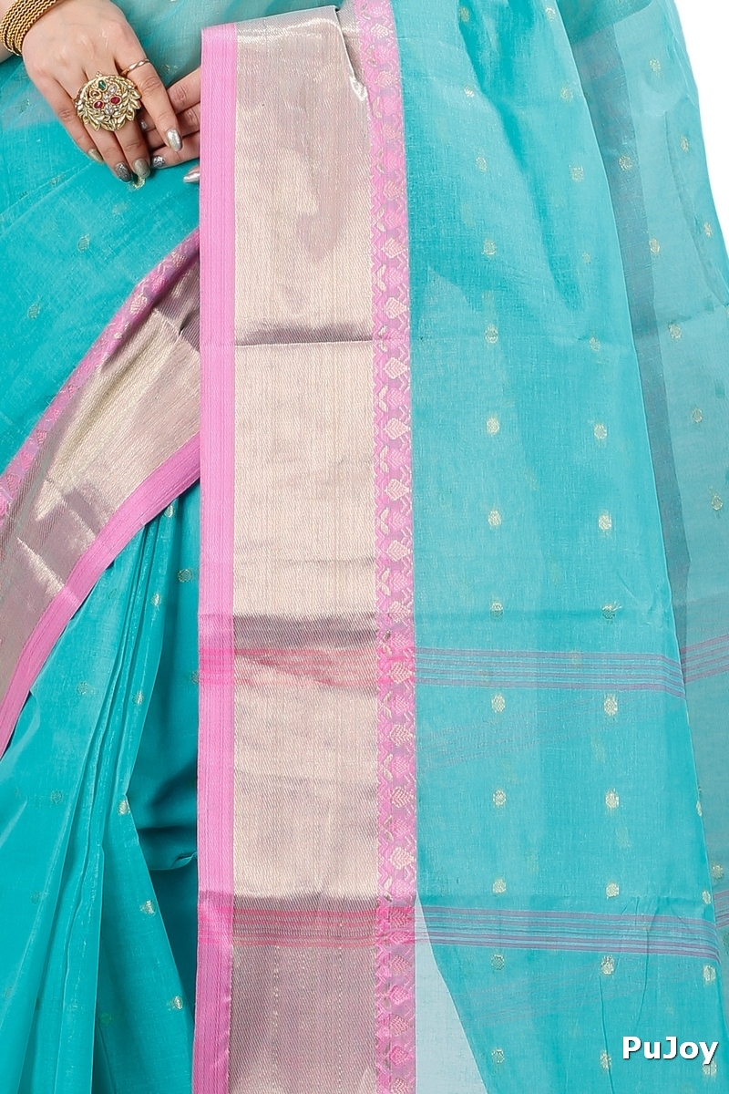 See Green Pure Cotton JoriPar Tant Saree (5176)