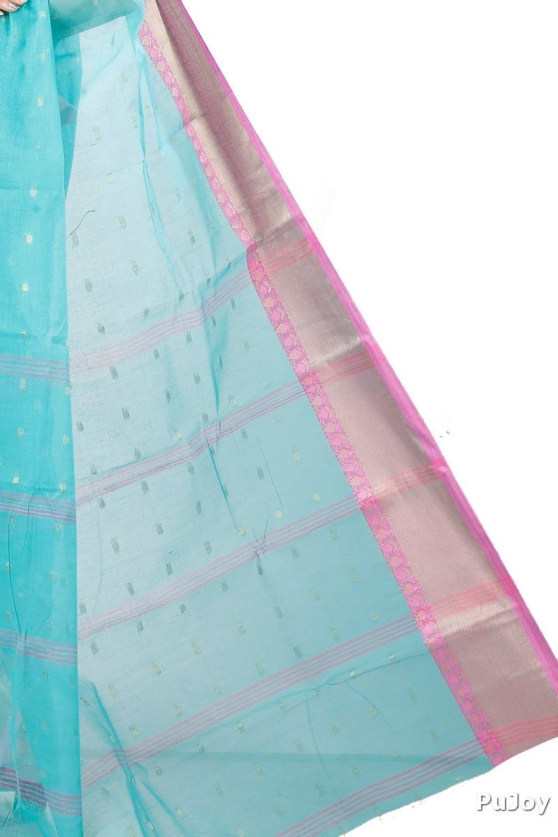 See Green Pure Cotton JoriPar Tant Saree (5176)