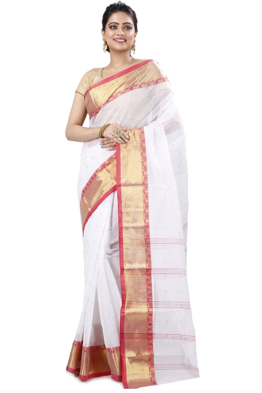 White Pure Cotton JoriPar Tant Saree (5177)