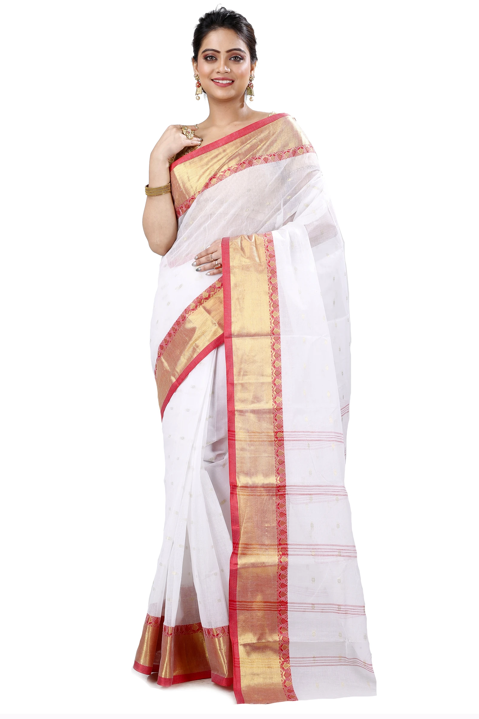 White Pure Cotton JoriPar Tant Saree (5177)