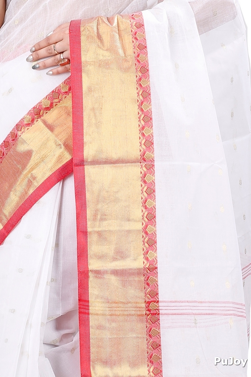 White Pure Cotton JoriPar Tant Saree (5177)