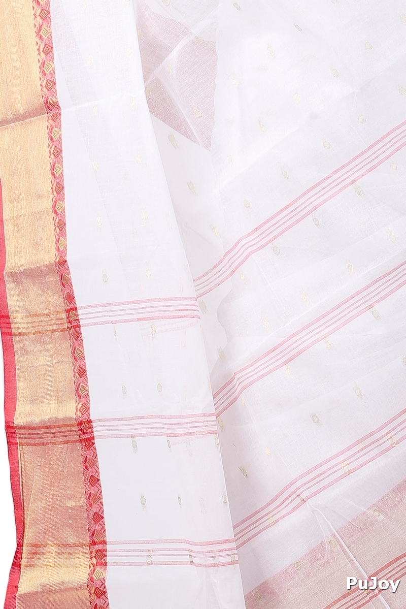 White Pure Cotton JoriPar Tant Saree (5177)