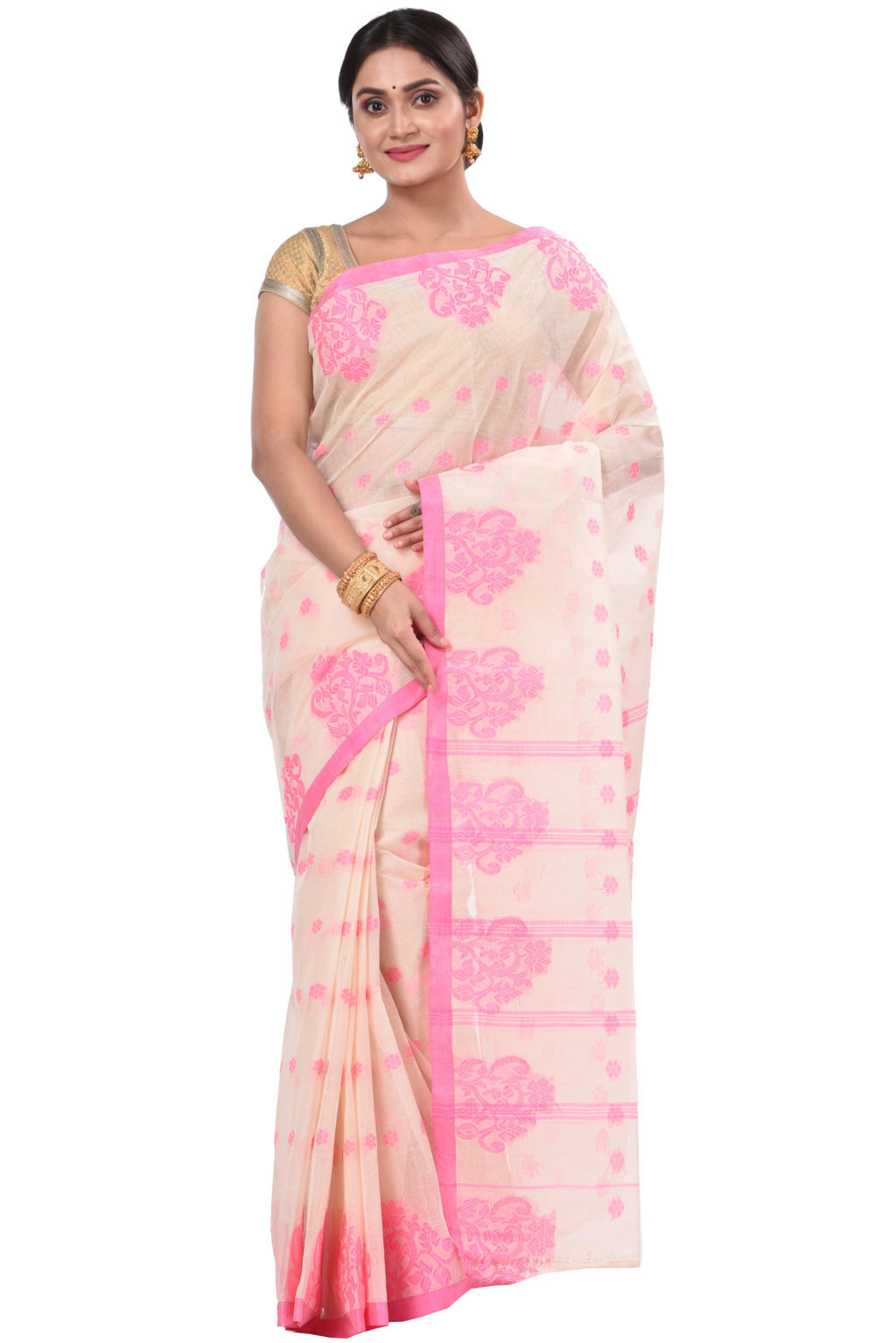 Pink Pure Cotton Botgach Tant Saree (518)