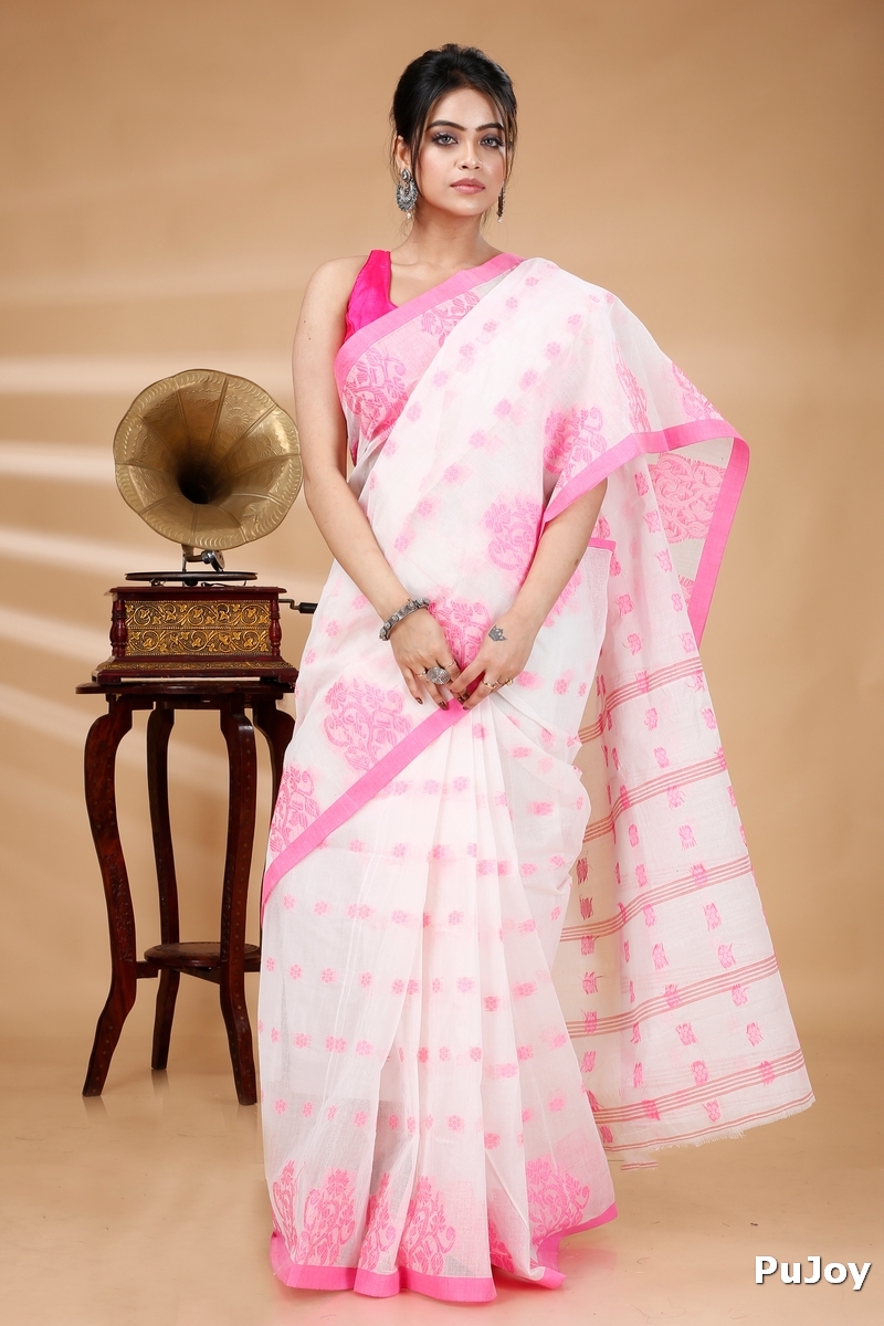 Pink Pure Cotton Botgach Tant Saree (518)