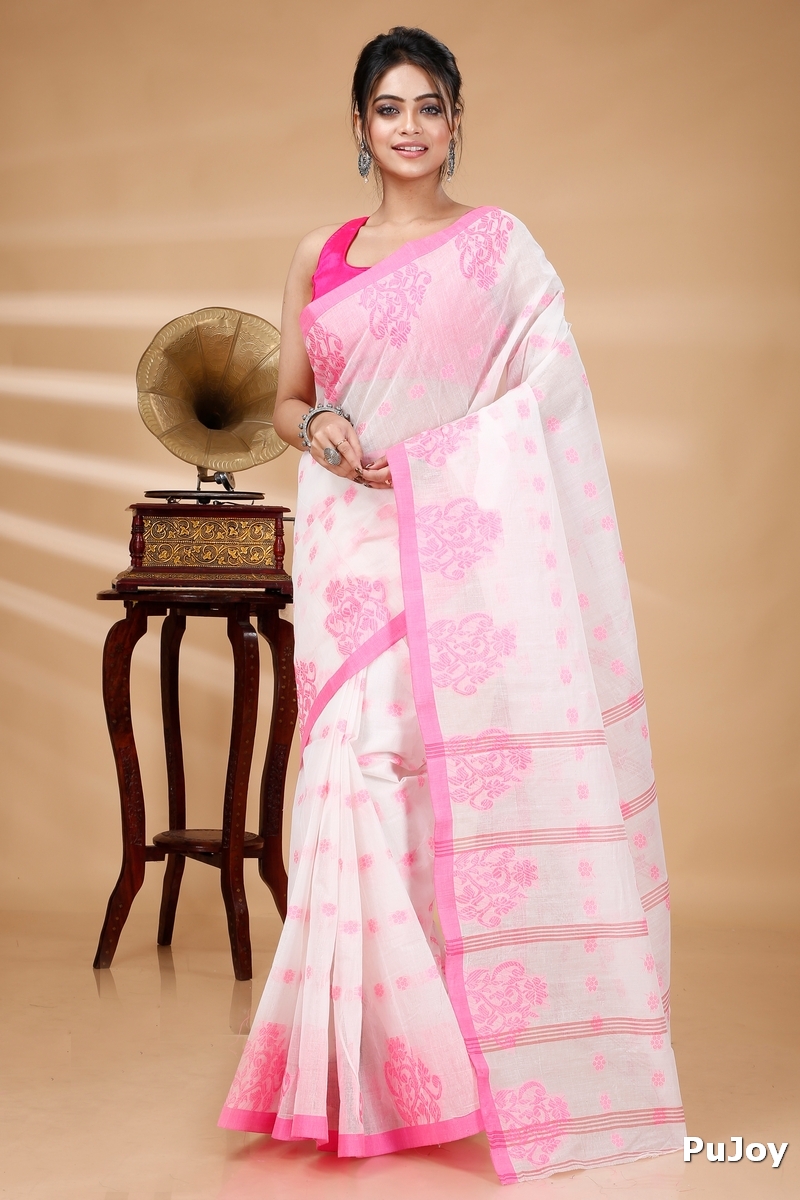 Pink Pure Cotton Botgach Tant Saree (518)