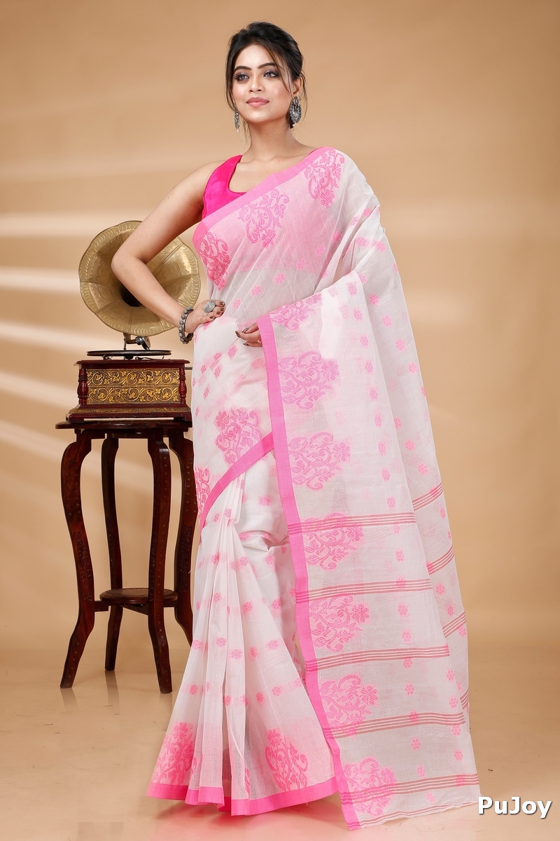 Pink Pure Cotton Botgach Tant Saree (518)