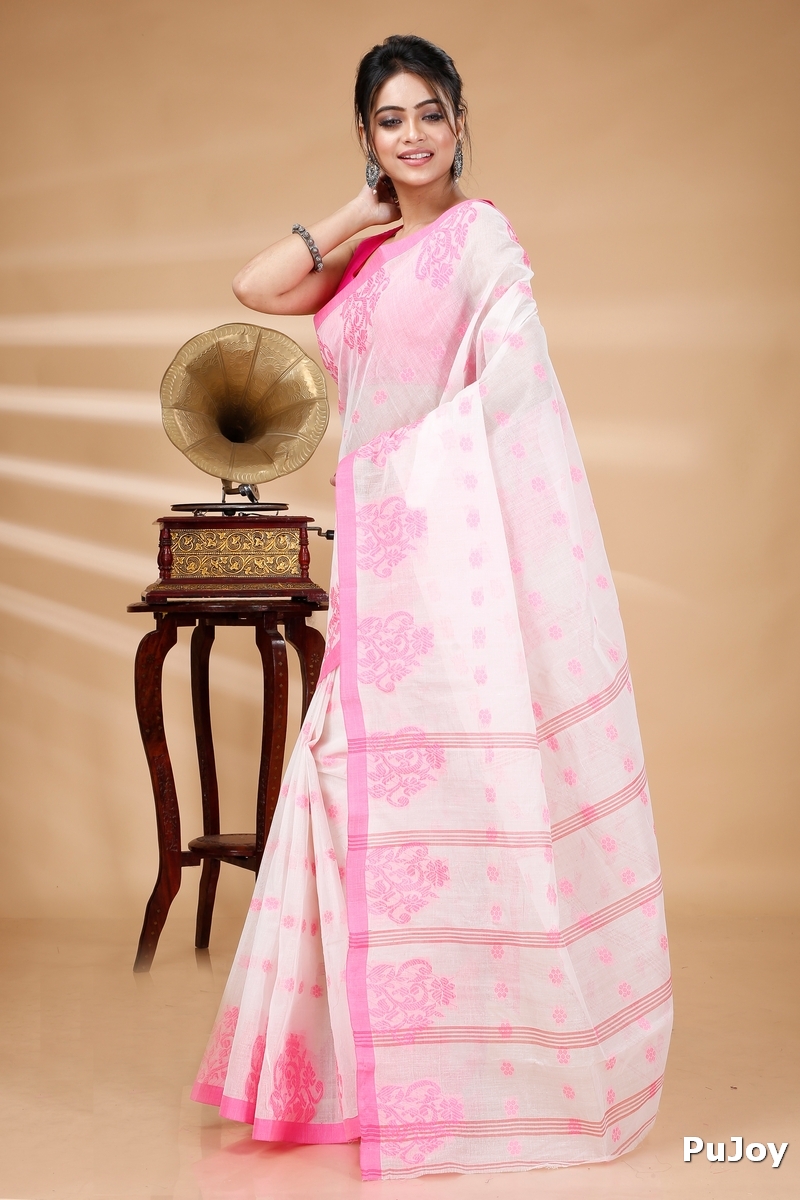 Pink Pure Cotton Botgach Tant Saree (518)