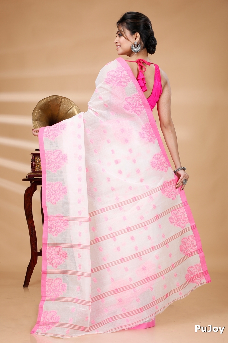 Pink Pure Cotton Botgach Tant Saree (518)
