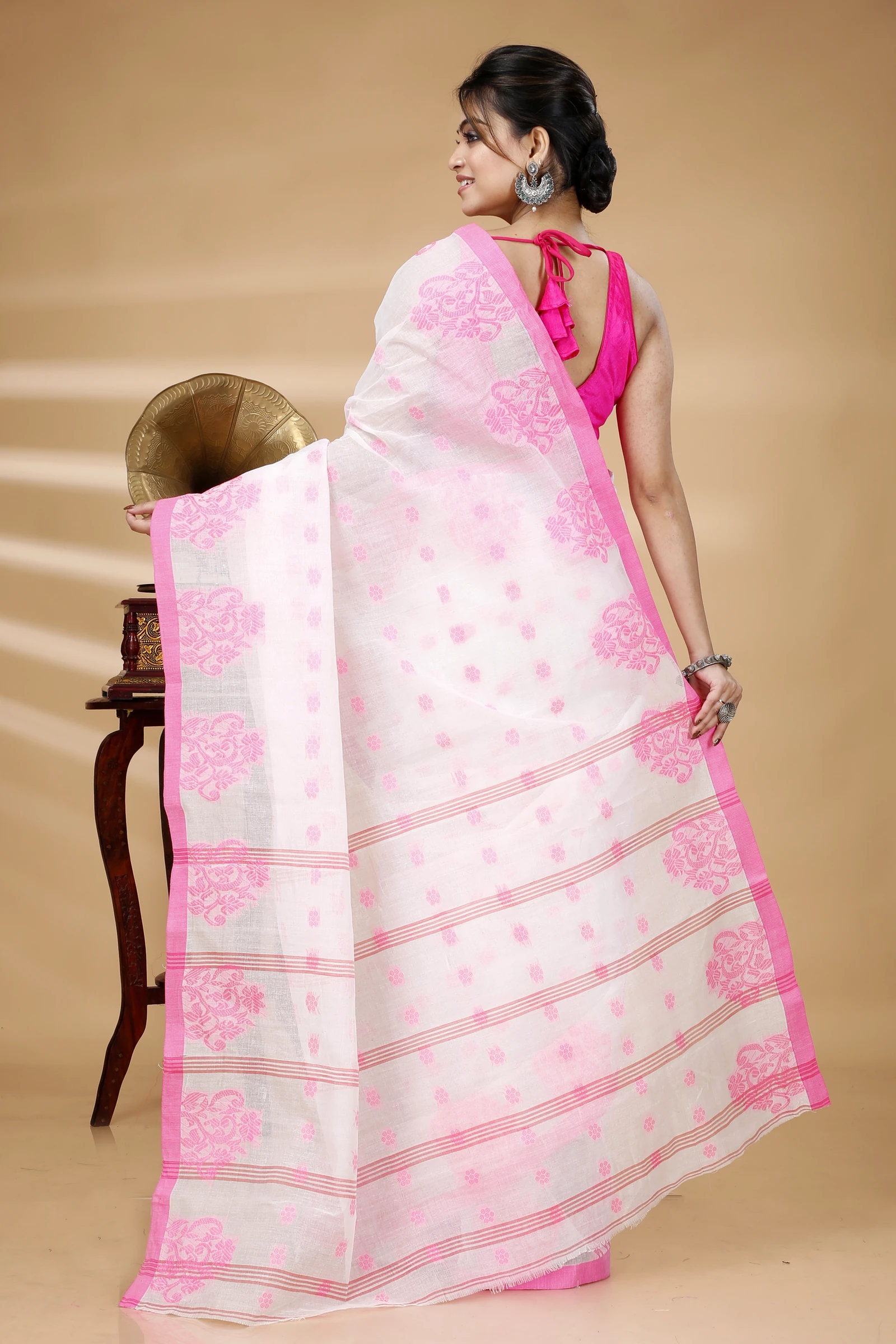 Pink Pure Cotton Botgach Tant Saree (518)
