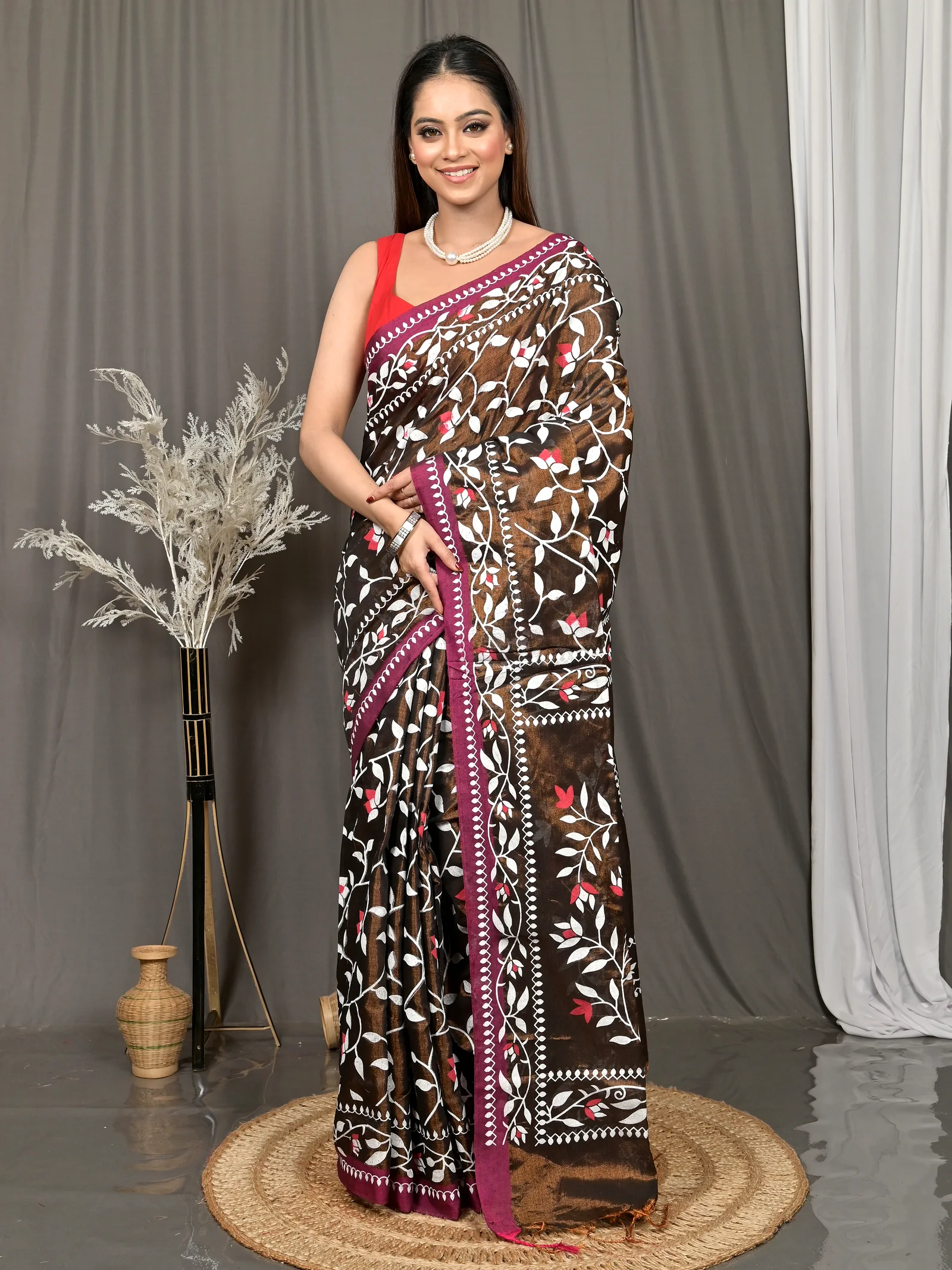 Black Cotton Parbun Handloom Saree  (52)