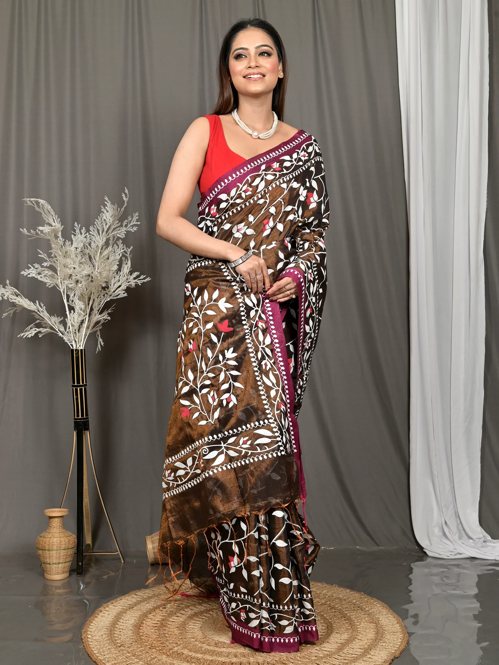 Black Cotton Parbun Handloom Saree  (52)
