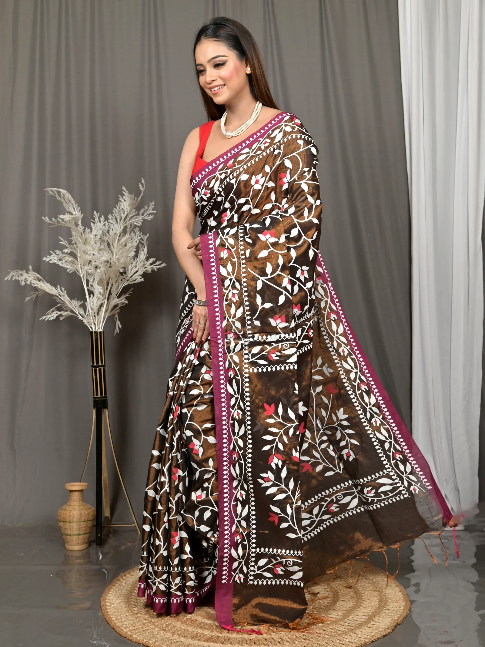Black Cotton Parbun Handloom Saree  (52)