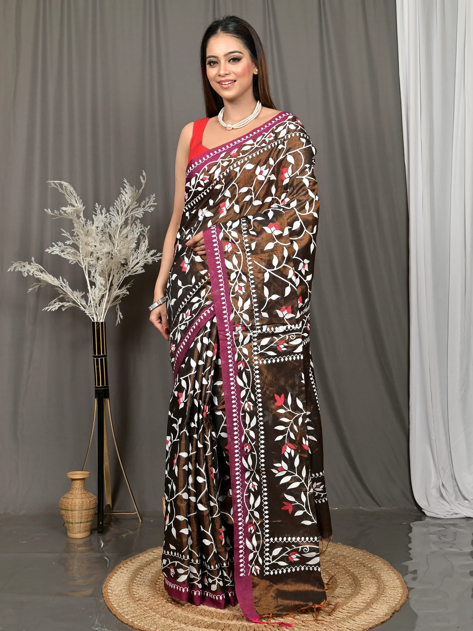 Black Cotton Parbun Handloom Saree  (52)