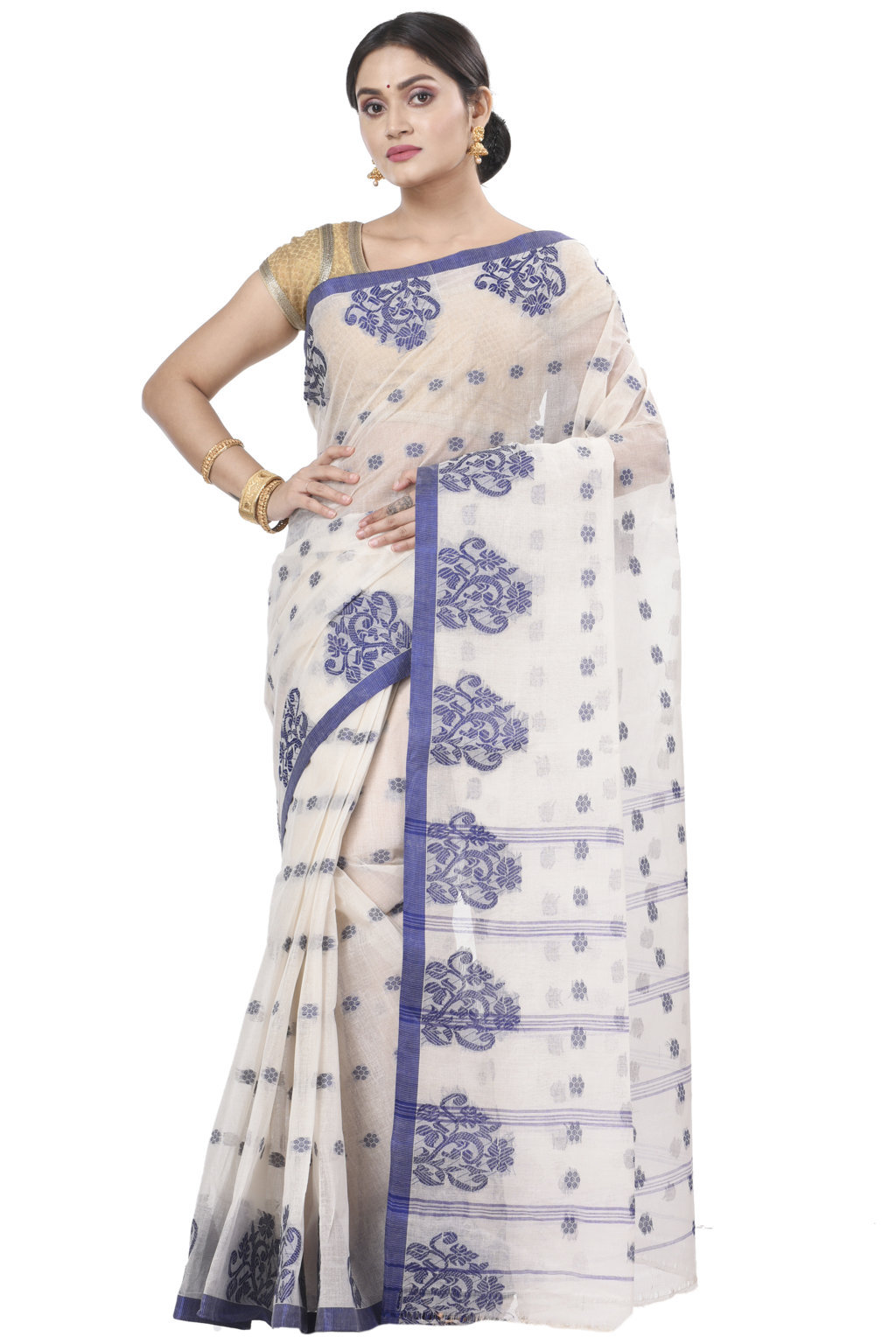 Blue Pure Cotton Botgach Tant Saree (520)