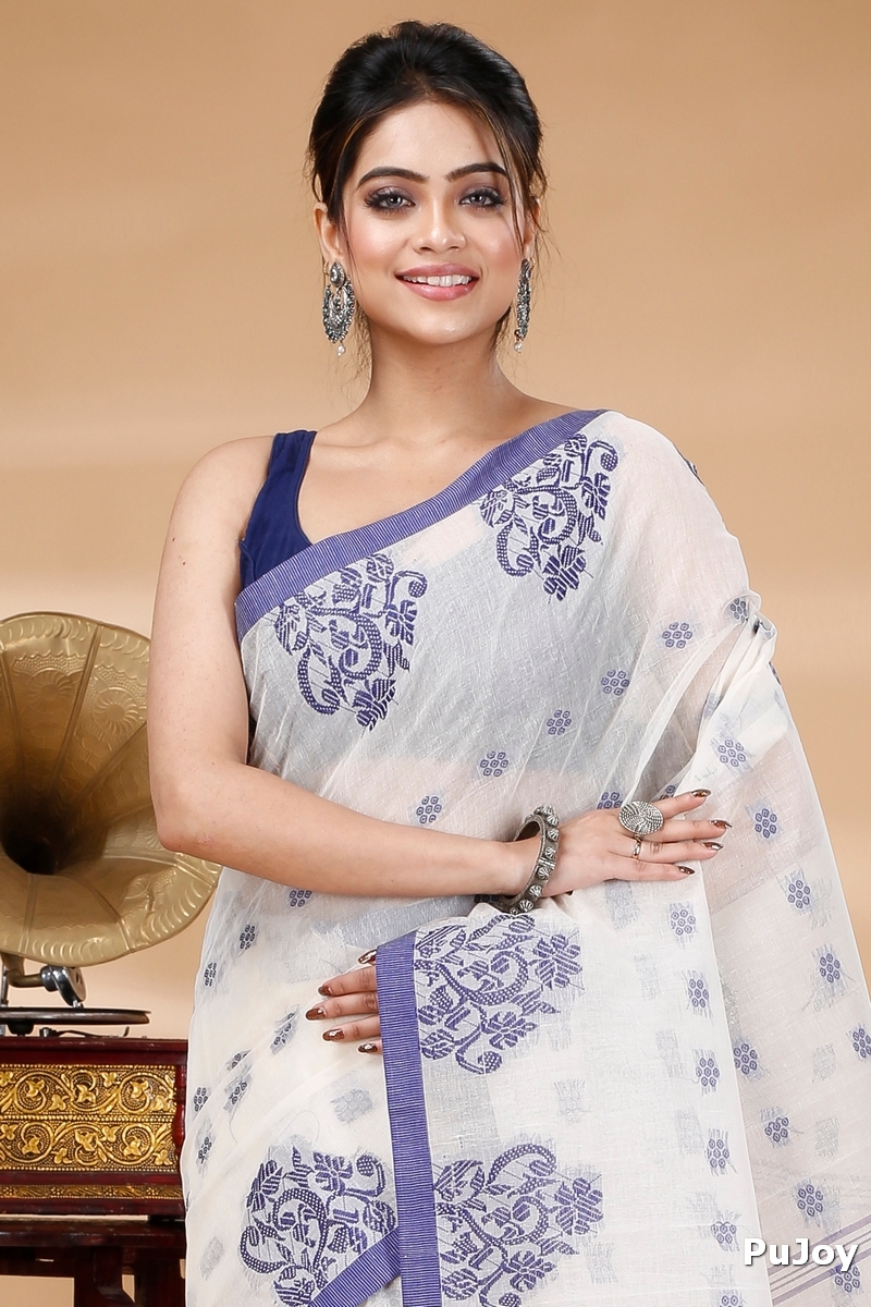 Blue Pure Cotton Botgach Tant Saree (520)