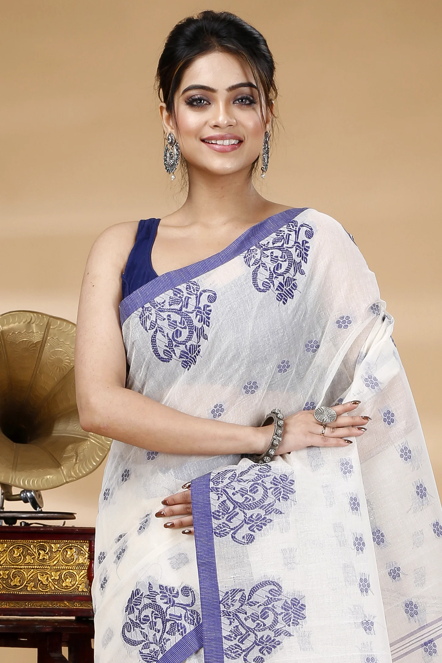 Blue Pure Cotton Botgach Tant Saree (520)