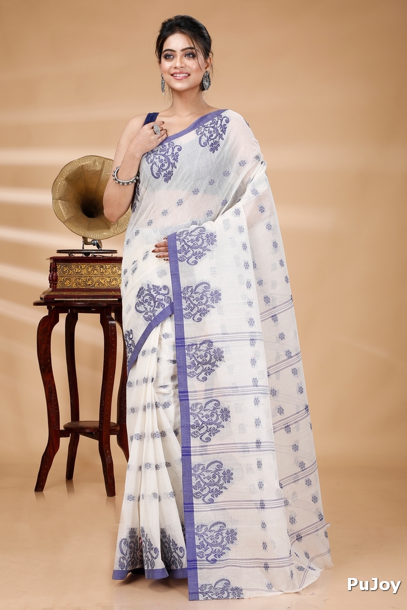Blue Pure Cotton Botgach Tant Saree (520)