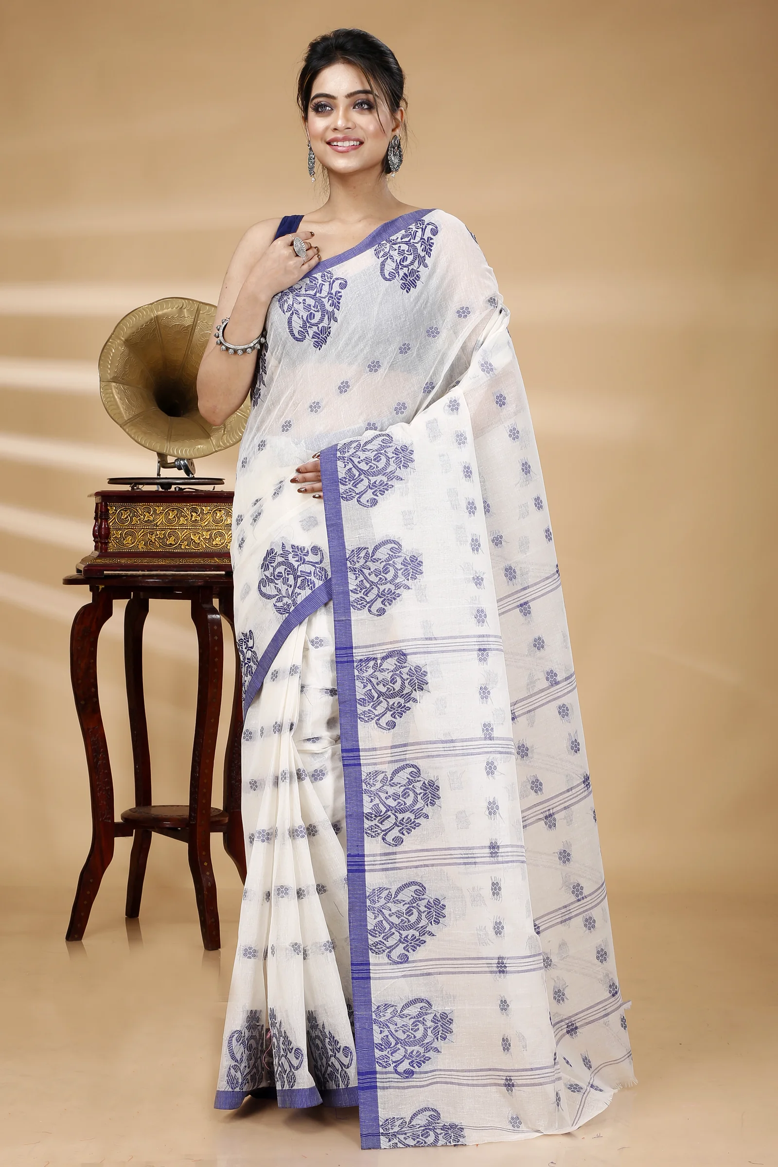 Blue Pure Cotton Botgach Tant Saree (520)