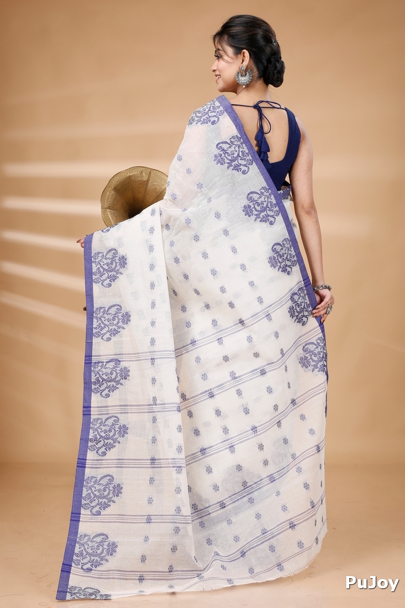 Blue Pure Cotton Botgach Tant Saree (520)