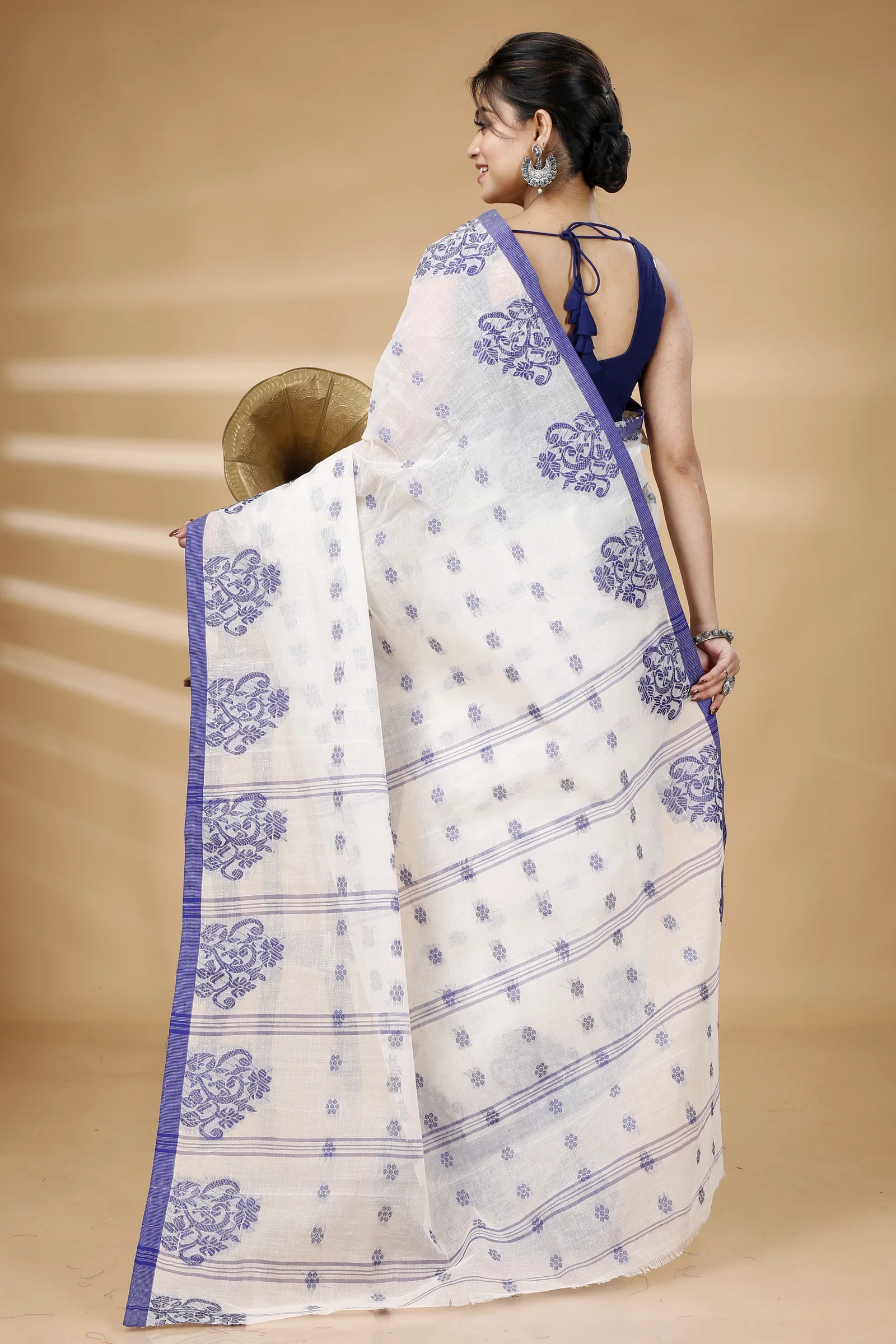 Blue Pure Cotton Botgach Tant Saree (520)