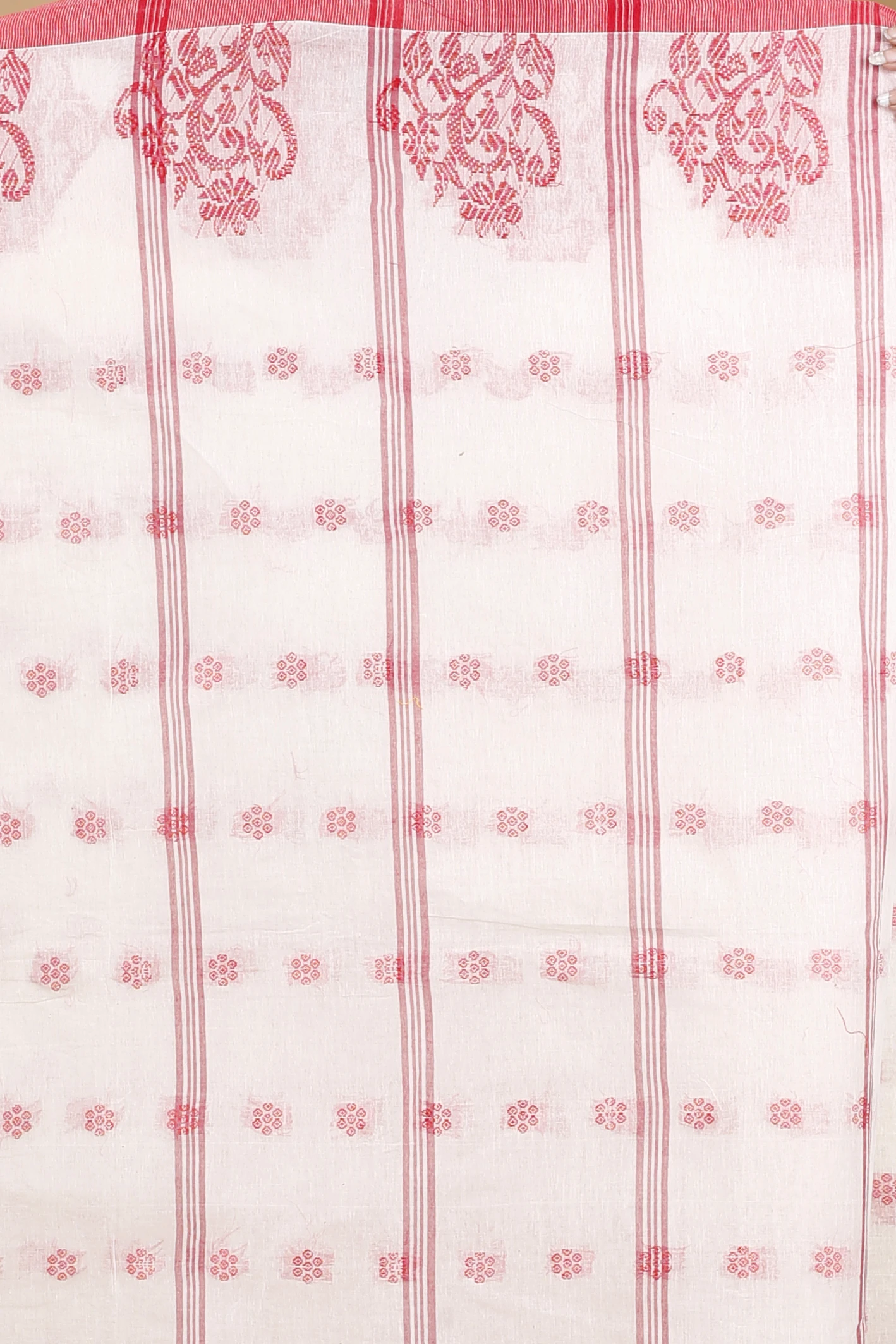 Red Pure Cotton Botgach Tant Saree (521)