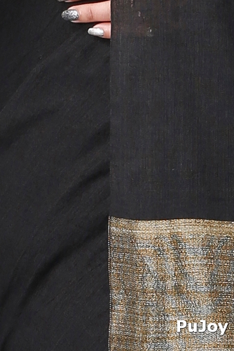Black Pure Cotton Kesh Than Hand Loom Saree (5230)