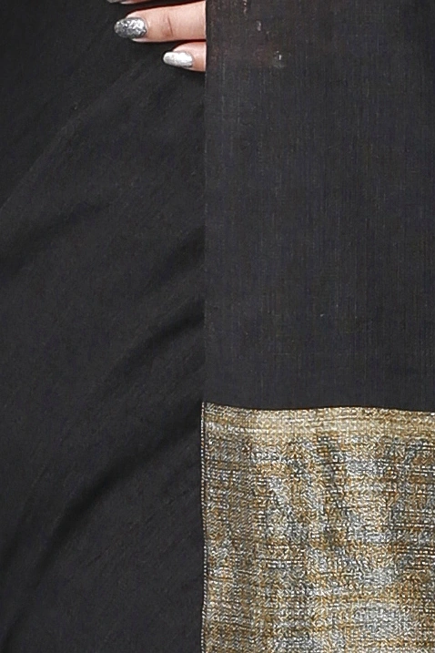 Black Pure Cotton Kesh Than Hand Loom Saree (5230)