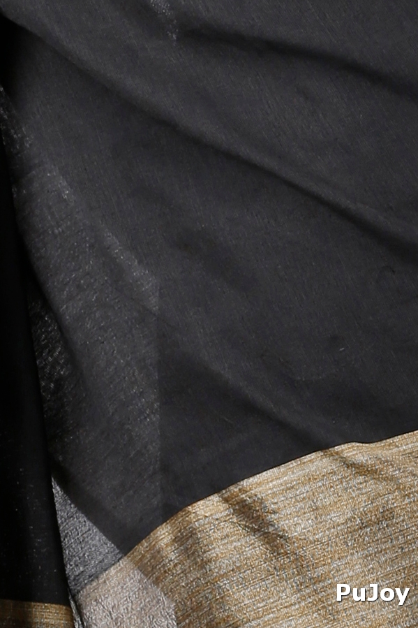 Black Pure Cotton Kesh Than Hand Loom Saree (5230)