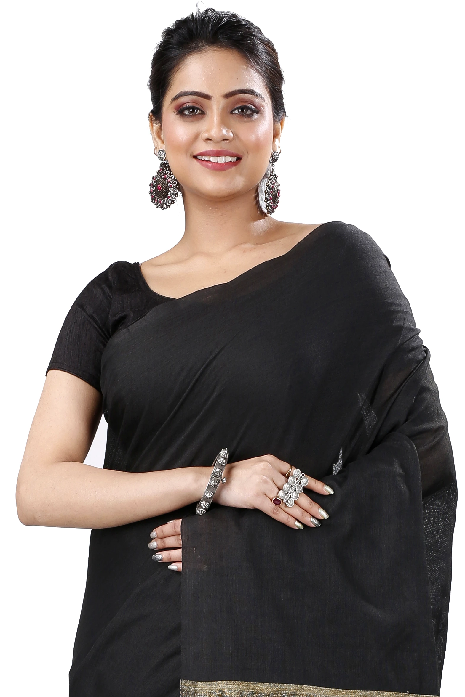 Black Pure Cotton Kesh Than Hand Loom Saree (5230)