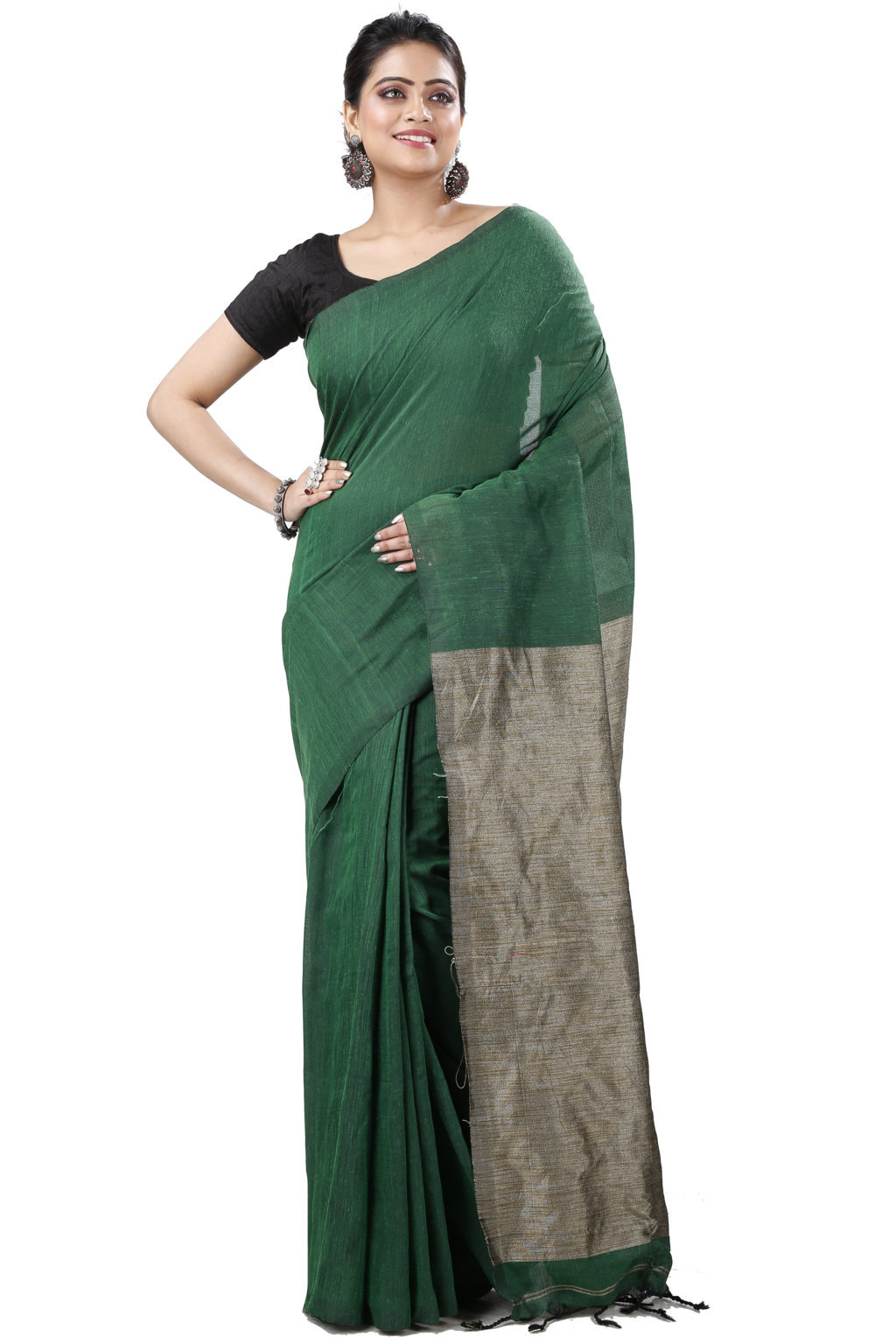 Green Pure Cotton Kesh Than Hand Loom Saree (5232)