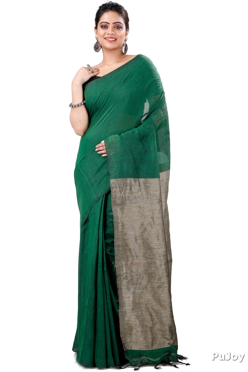 Green Pure Cotton Kesh Than Hand Loom Saree (5232)