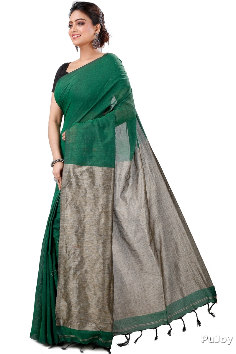 Green Pure Cotton Kesh Than Hand Loom Saree (5232)