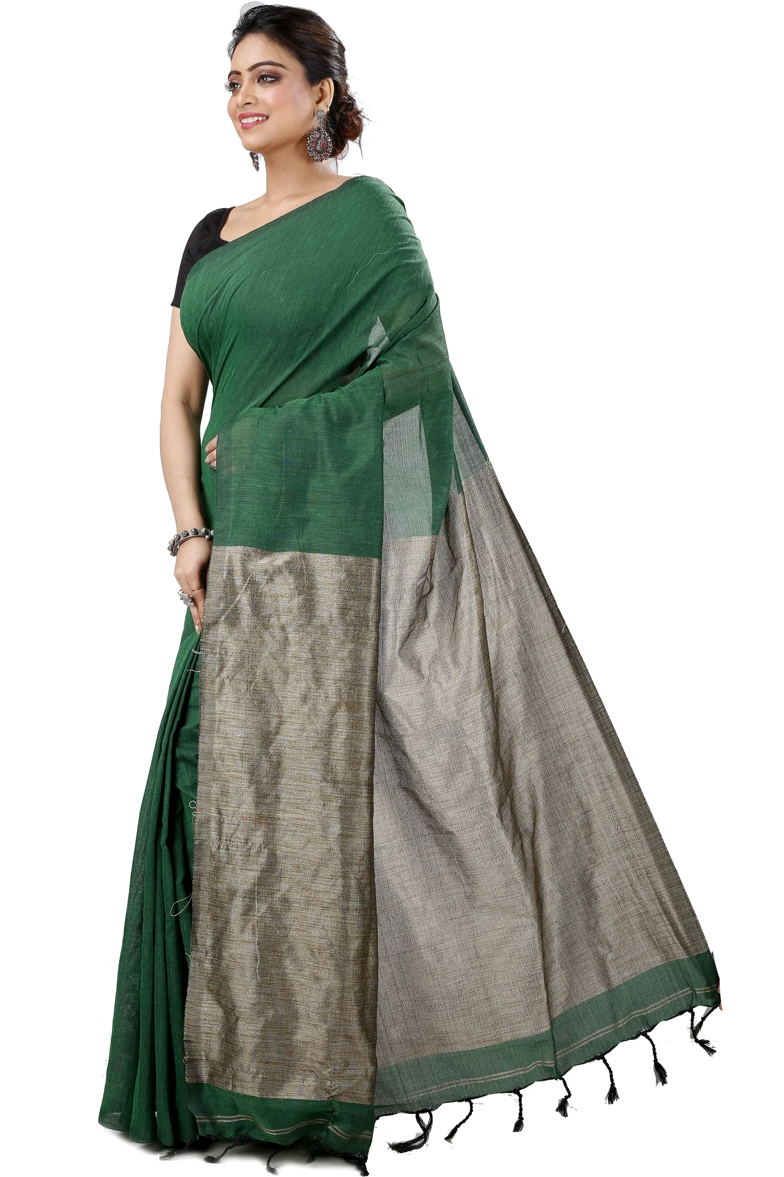 Green Pure Cotton Kesh Than Hand Loom Saree (5232)