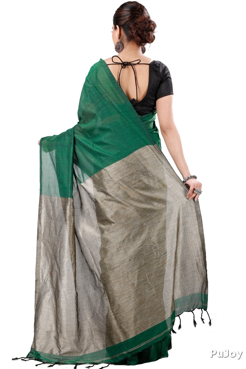 Green Pure Cotton Kesh Than Hand Loom Saree (5232)
