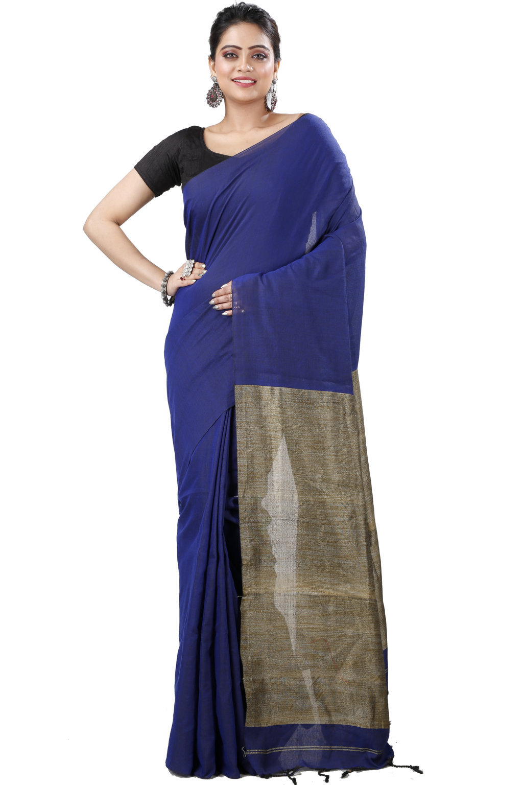 Blue Pure Cotton Kesh Than Hand Loom Saree (5233)