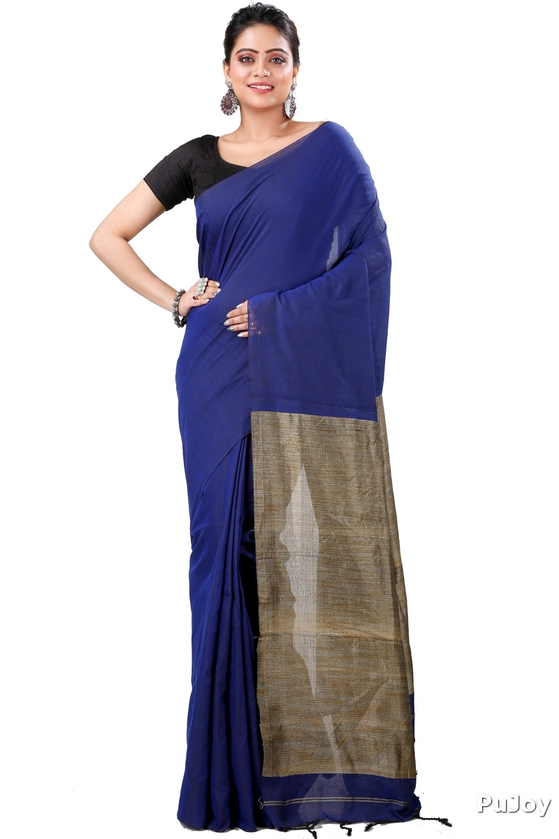 Blue Pure Cotton Kesh Than Hand Loom Saree (5233)