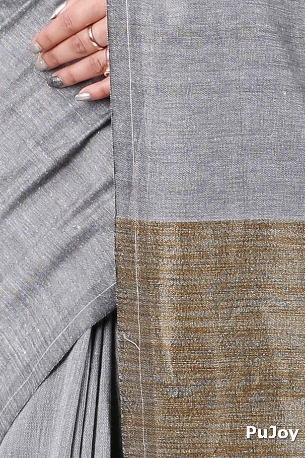 Grey Pure Cotton Kesh Than Hand Loom Saree (5234)