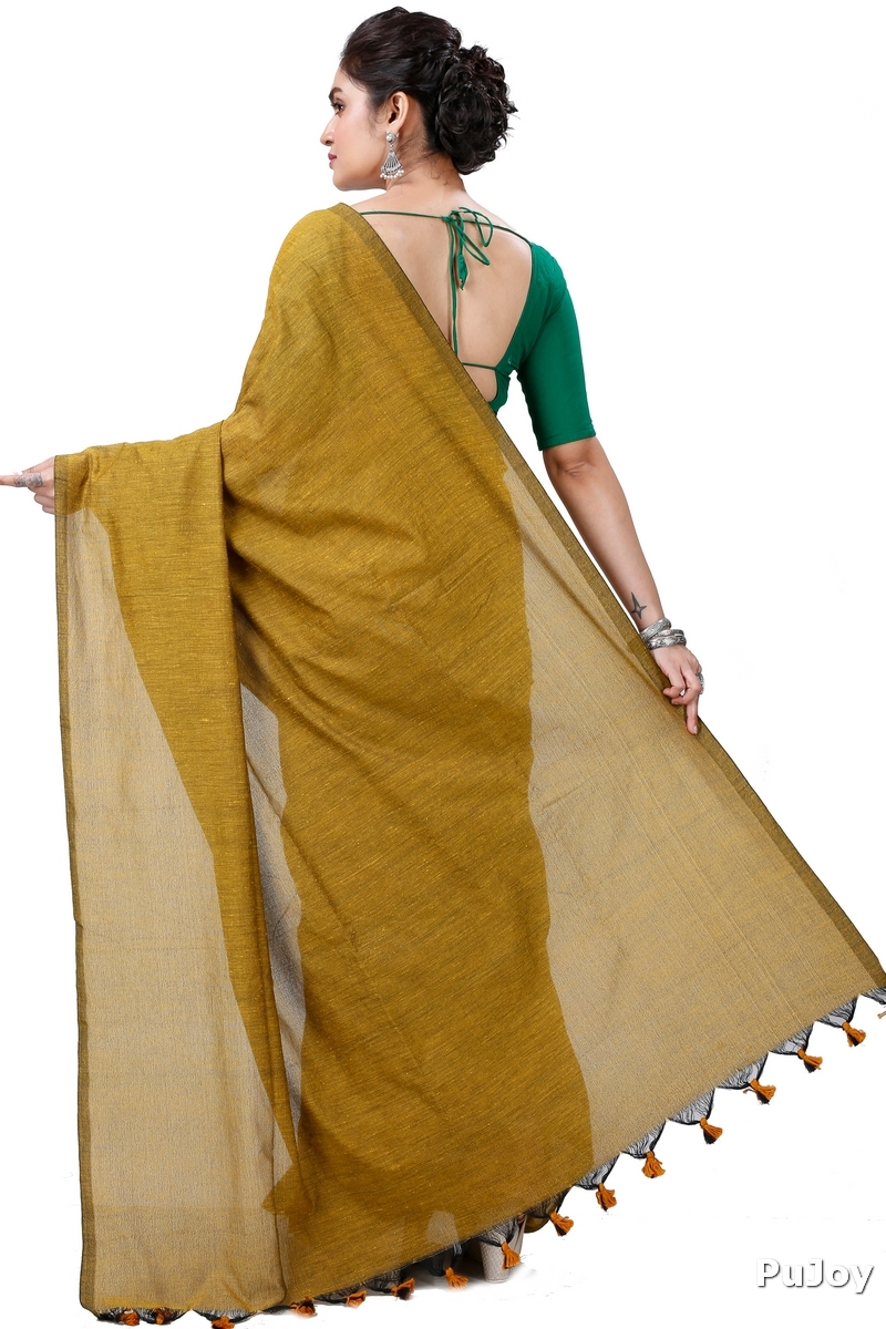 Brown Pure Cotton ThanKhadi Hand Loom Saree (5236)