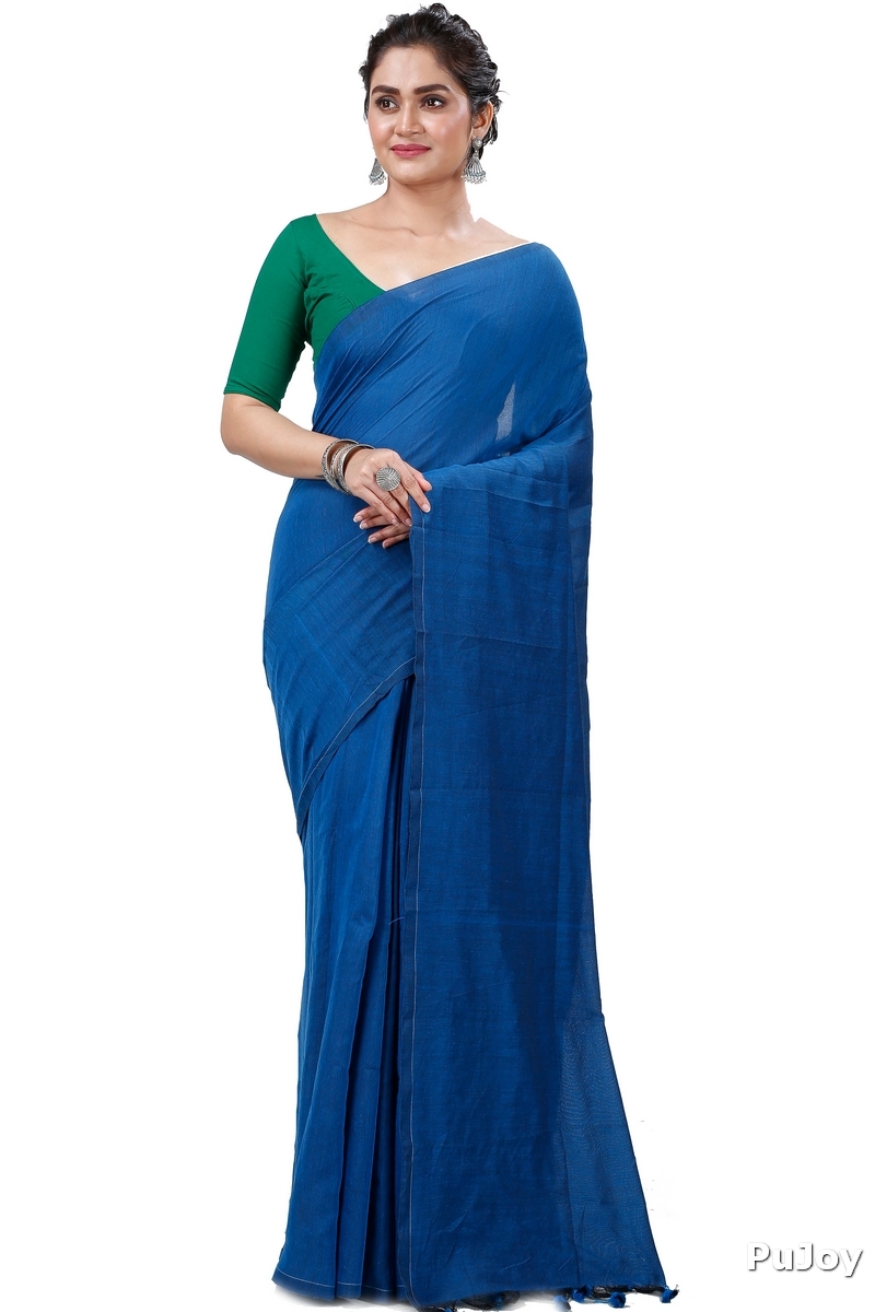 Blue Pure Cotton ThanKhadi Hand Loom Saree (5237)