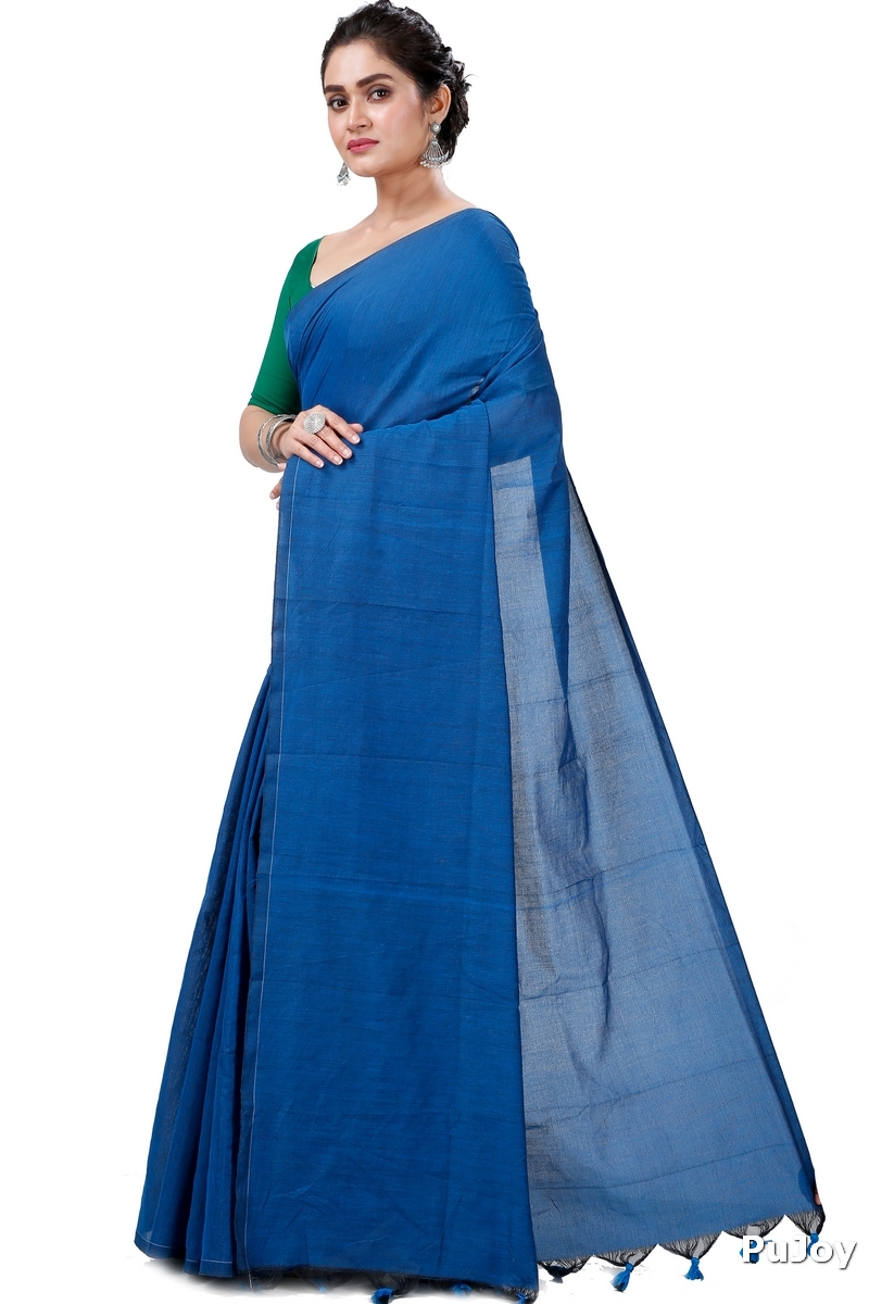 Blue Pure Cotton ThanKhadi Hand Loom Saree (5237)