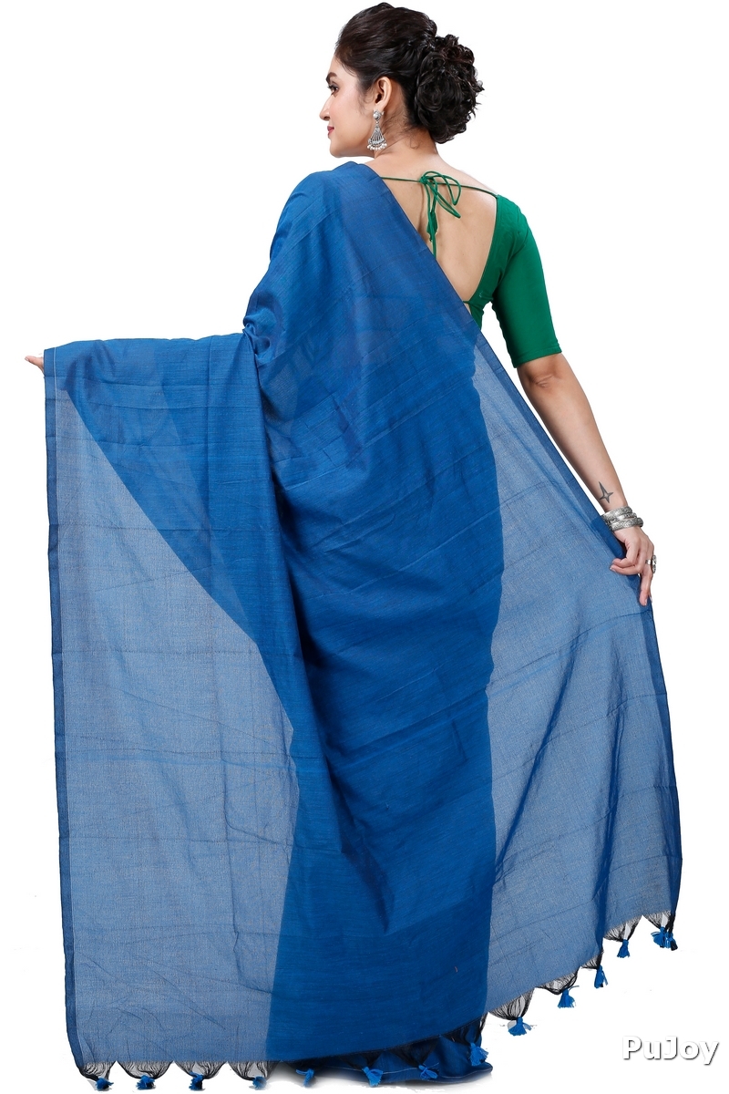Blue Pure Cotton ThanKhadi Hand Loom Saree (5237)