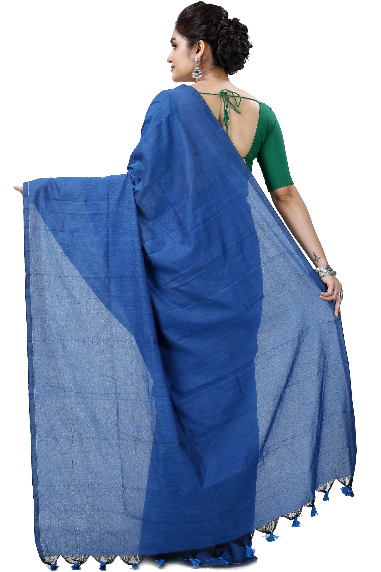 Blue Pure Cotton ThanKhadi Hand Loom Saree (5237)