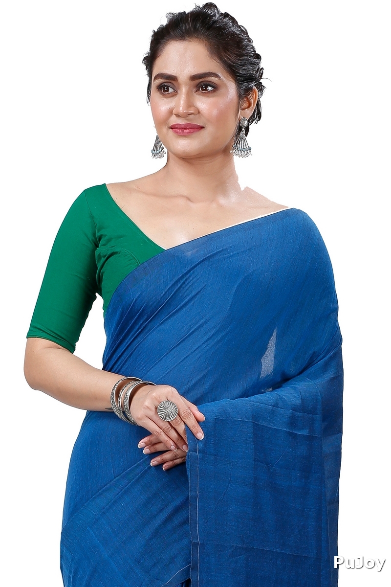 Blue Pure Cotton ThanKhadi Hand Loom Saree (5237)