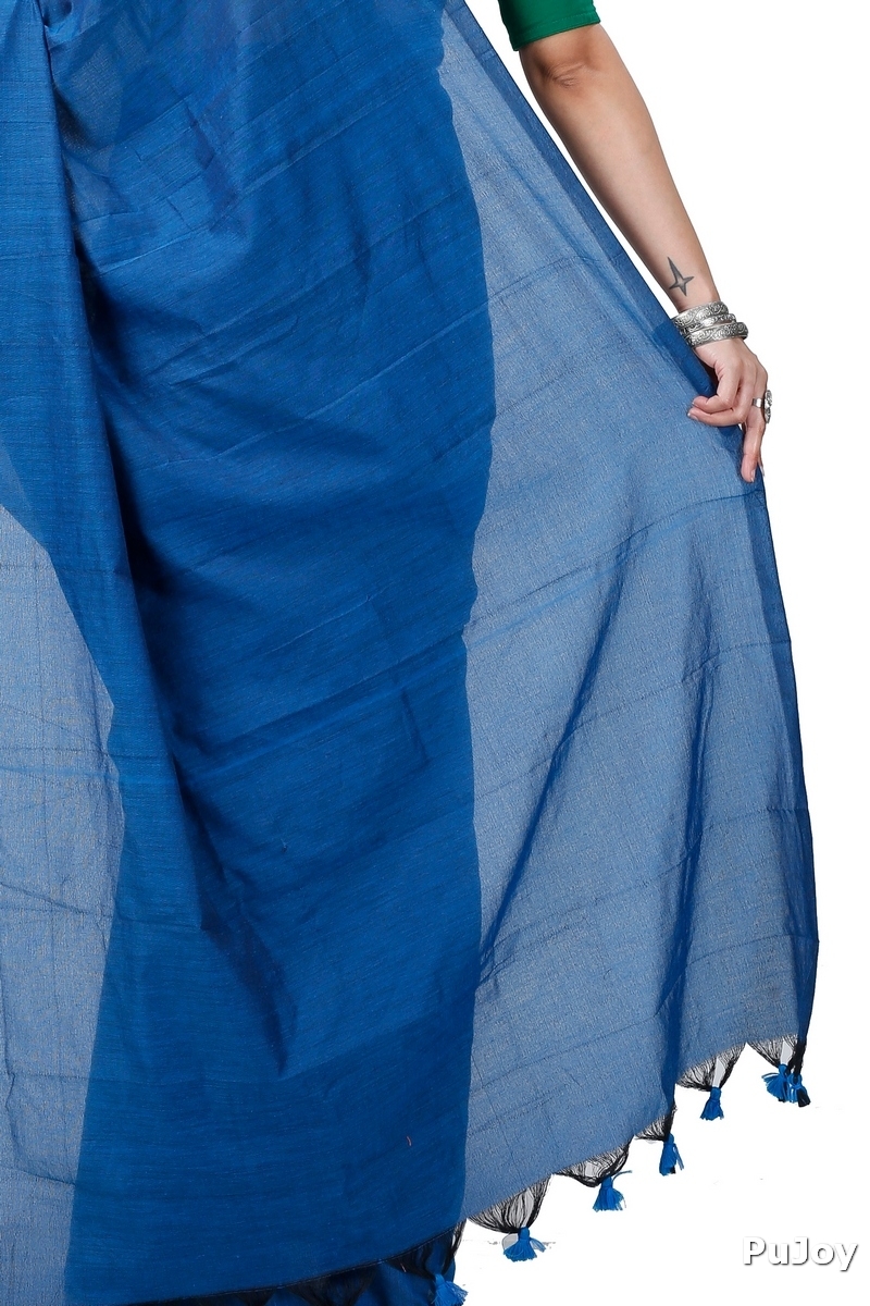 Blue Pure Cotton ThanKhadi Hand Loom Saree (5237)